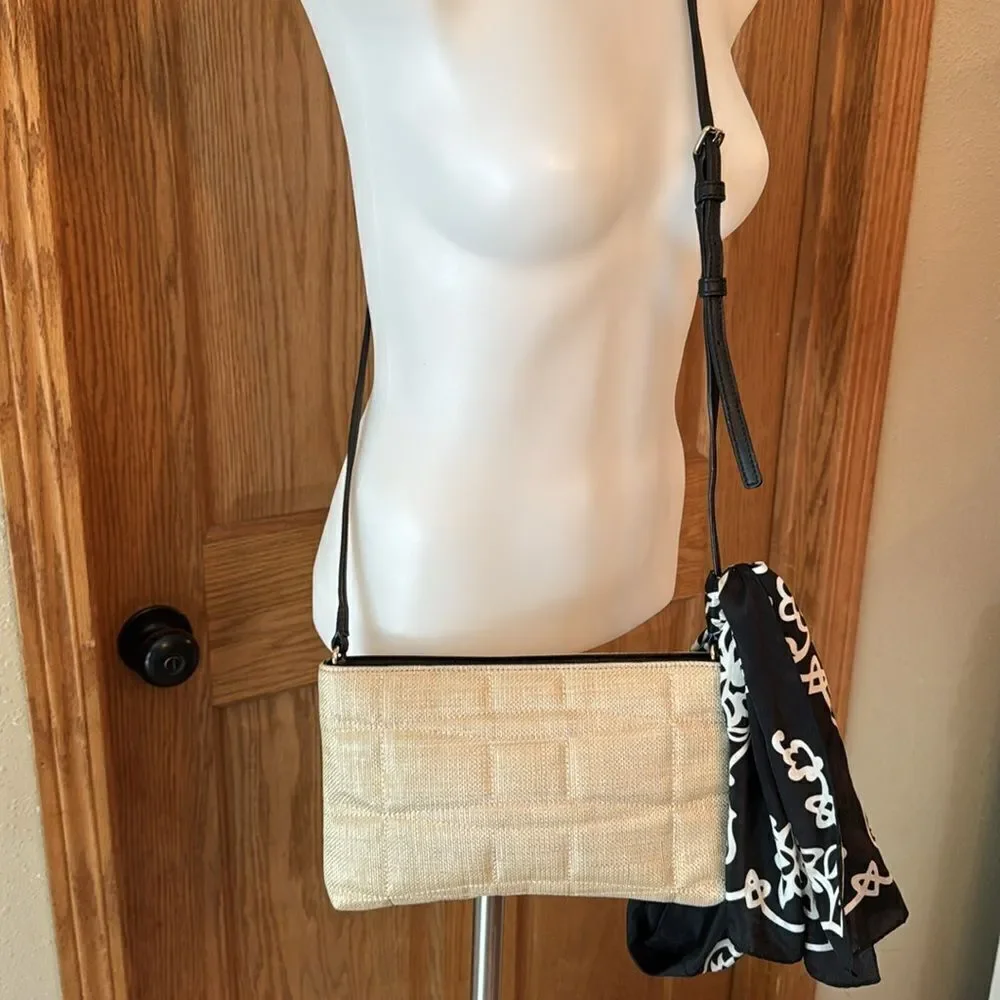 KATE SPADE Veranda Place Straw Maree Crossbody Bag W/ Vera Silk Scarf
